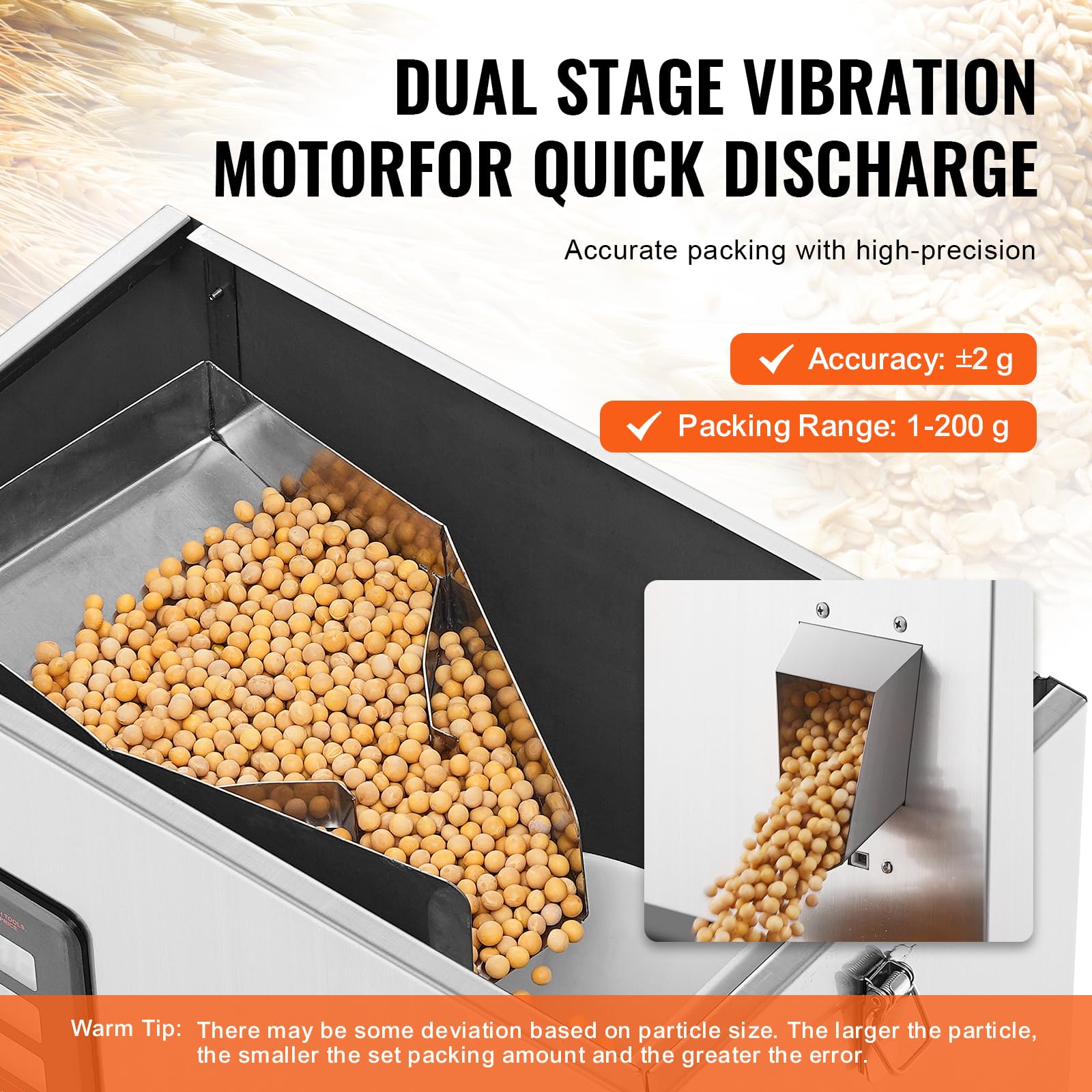 VEVOR Macchina riempitrice, 1-200 g, Macchina riempitrice automatica per pesatura di particelle, Riempimento dispenser per semi di tè, cereali, polvere, farina, fagioli, scaglie