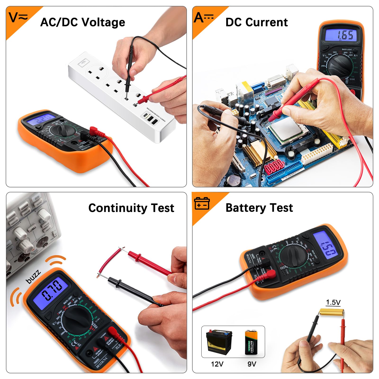 Digital Multimeter Voltmeter Battery Multi Tester Voltage Ohmmeter AC DC Volt OHM Amp Current Meter Continuity Circuit Resistance Diode Electrical Tester Ammeter with LCD Display Backlight — view 5