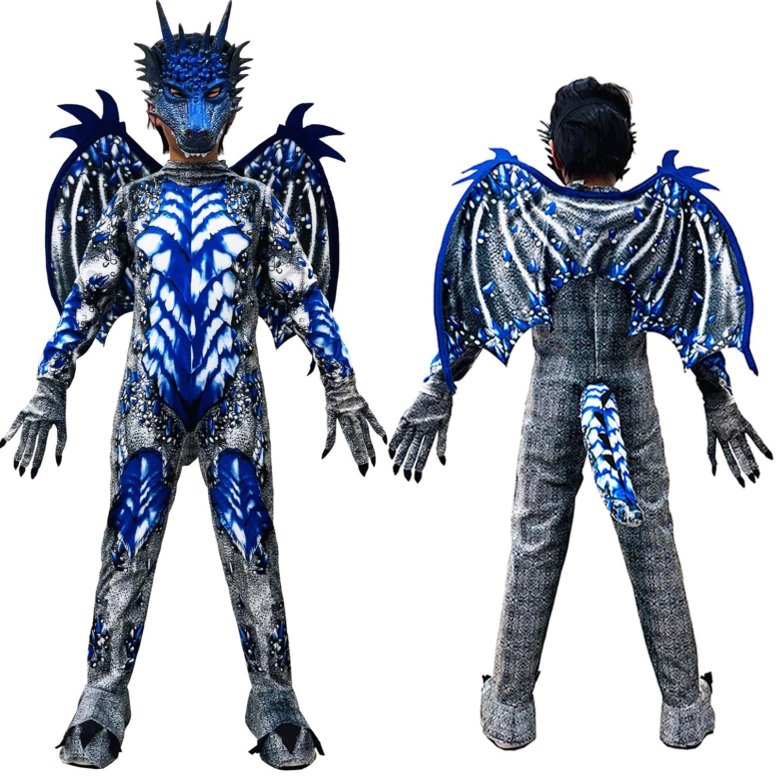 Folxakdis Costume Drago Bambino per Carnevale Costumi Dragon Cosplay Bambino per Halloween Tuta da Drago Festa di Compleanno Regali per Bambini dai 6-12 anni