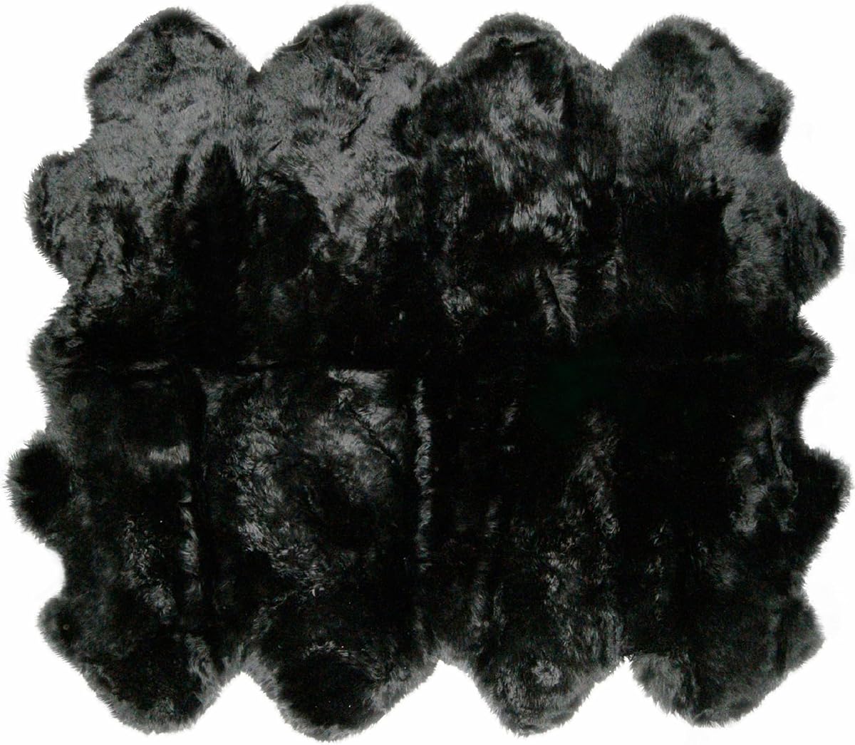 Natural Sheepskin Area Rug, Anti-Skid Back, Black, 7 x 6 ft | Thick 2.5 in Wool Pile, Genuine Leather Underside, Loom Knotted, Fade Resistant, Shake to Fluff