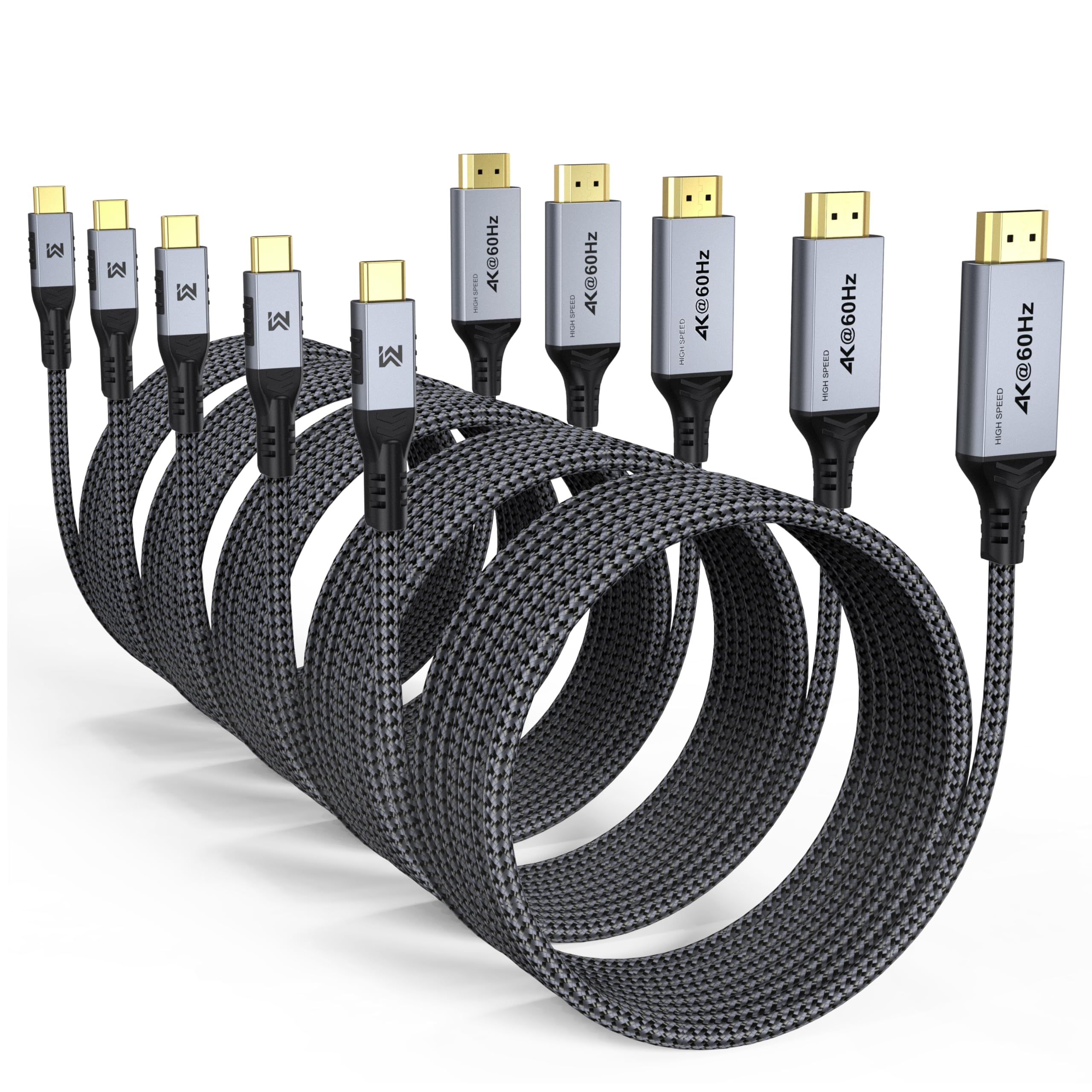Cavi da USB C a HDMI 4K a 60Hz, confezione da 5, cavo ad alta velocità da tipo C a HDMI da 1,8 m, compatibile con Thunderbolt 3/4/5, con iPhone serie 16/15, Galaxy S24/S23, MacBook, iPad, monitor, TV