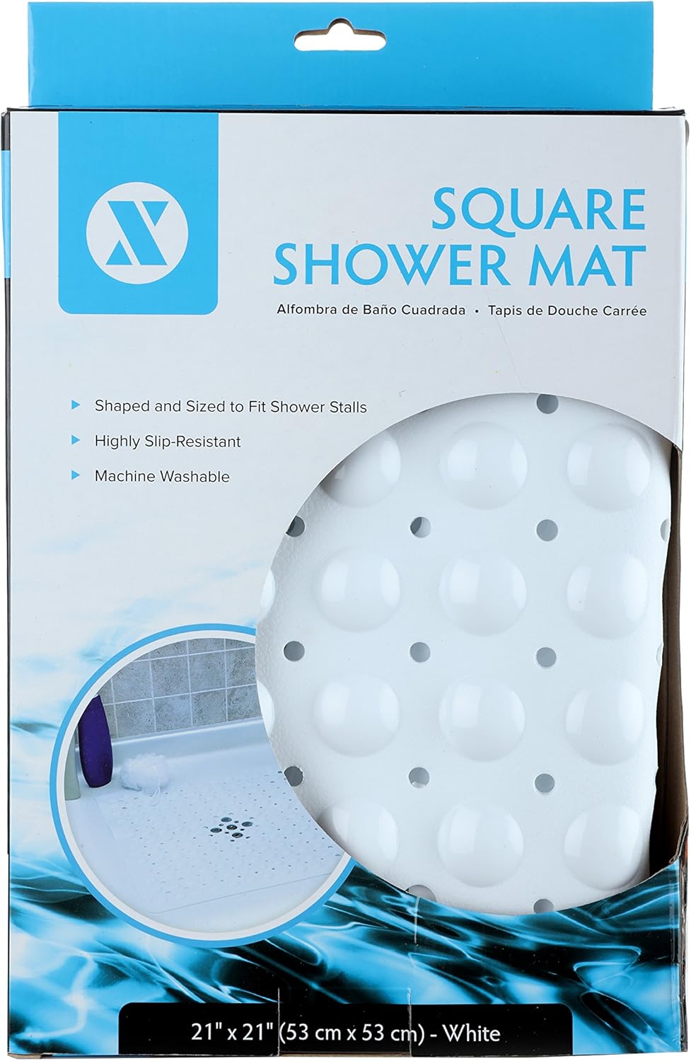 SlipX Solutions White Square Shower Stall Mat Provides Reliable Slip-Resistance (21 Inch Sides, 160 Suction Cups, Great Drainage) : Home & Kitchen