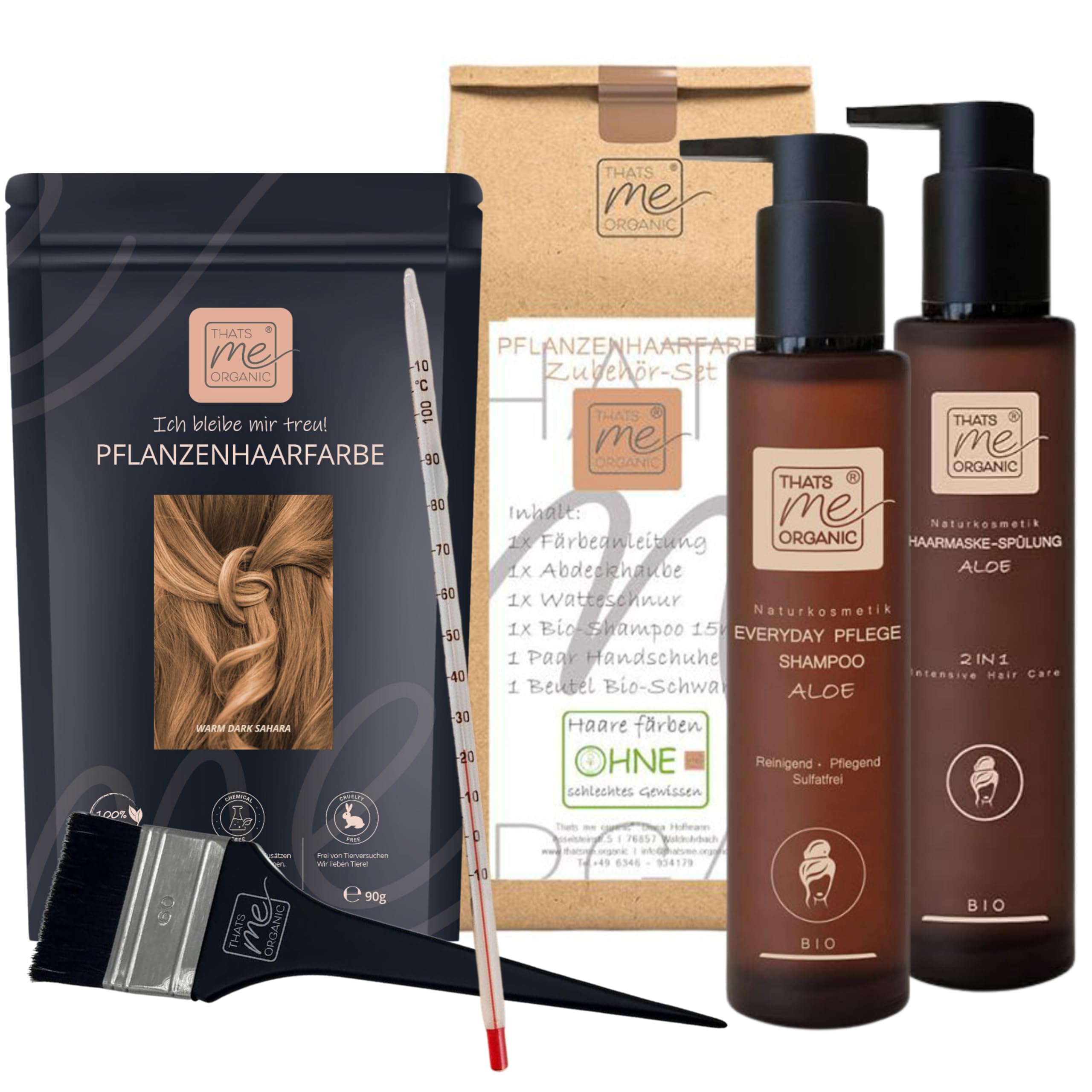 Thats me Organic® Profi Pflanzenhaarfarbe Komplettset (warm dark sahara blond) – Bio Haarfarbe ohne Chemie – Haarfarbe für gesundes Haarefärben auch während Schwangerschaft und Stillzeit
