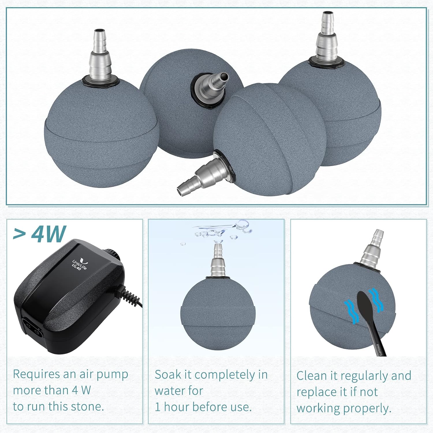 Pawfly Aquarium 2 Inch Air Stone Ball Bubble Diffuser Release Tool for Air Pumps Fish Tanks Buckets Ponds and DWC Reservoirs, 4 Pack