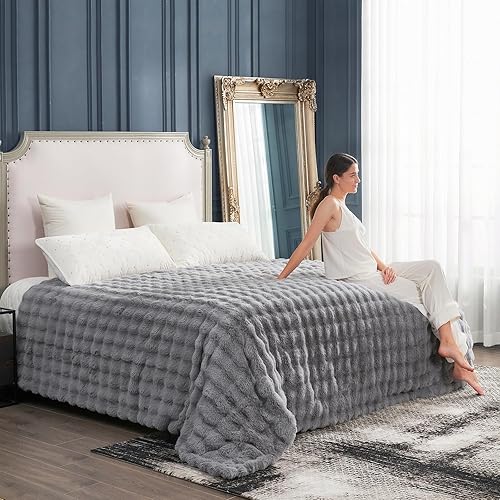 Miniatura 42 de Cozy Bliss Manta de Tiro de Piel Sintética para Sofá, Manta de Felpa Suave Difusa y Gruesa de Burbujas para Sofá Dormitorio Sala de Estar, 50 * 60