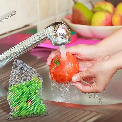 Miniatura 7 de 10 bolsas de malla con cordón, bolsas grandes de malla de nailon, bolsa de regalo, bolsa de lavavajillas con cordón deslizante para cocina, joyería,