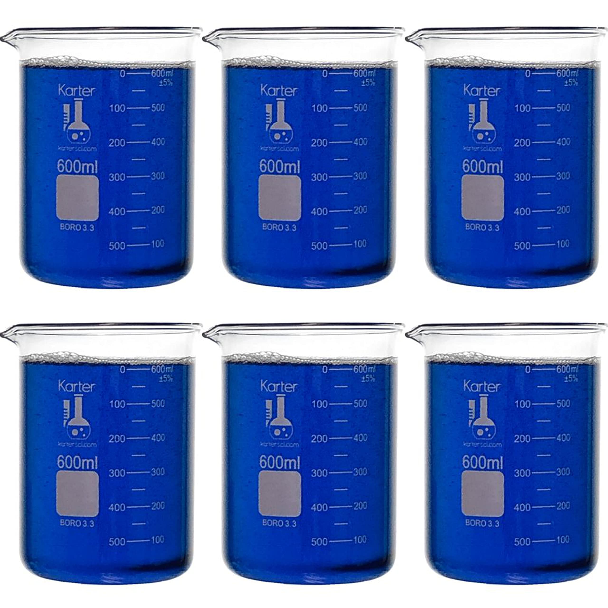Karter Scientific 232T3 - Vaso de borosilicato (600 ml, cristal de borosilicato 3.3, doble escala, 6 unidades)