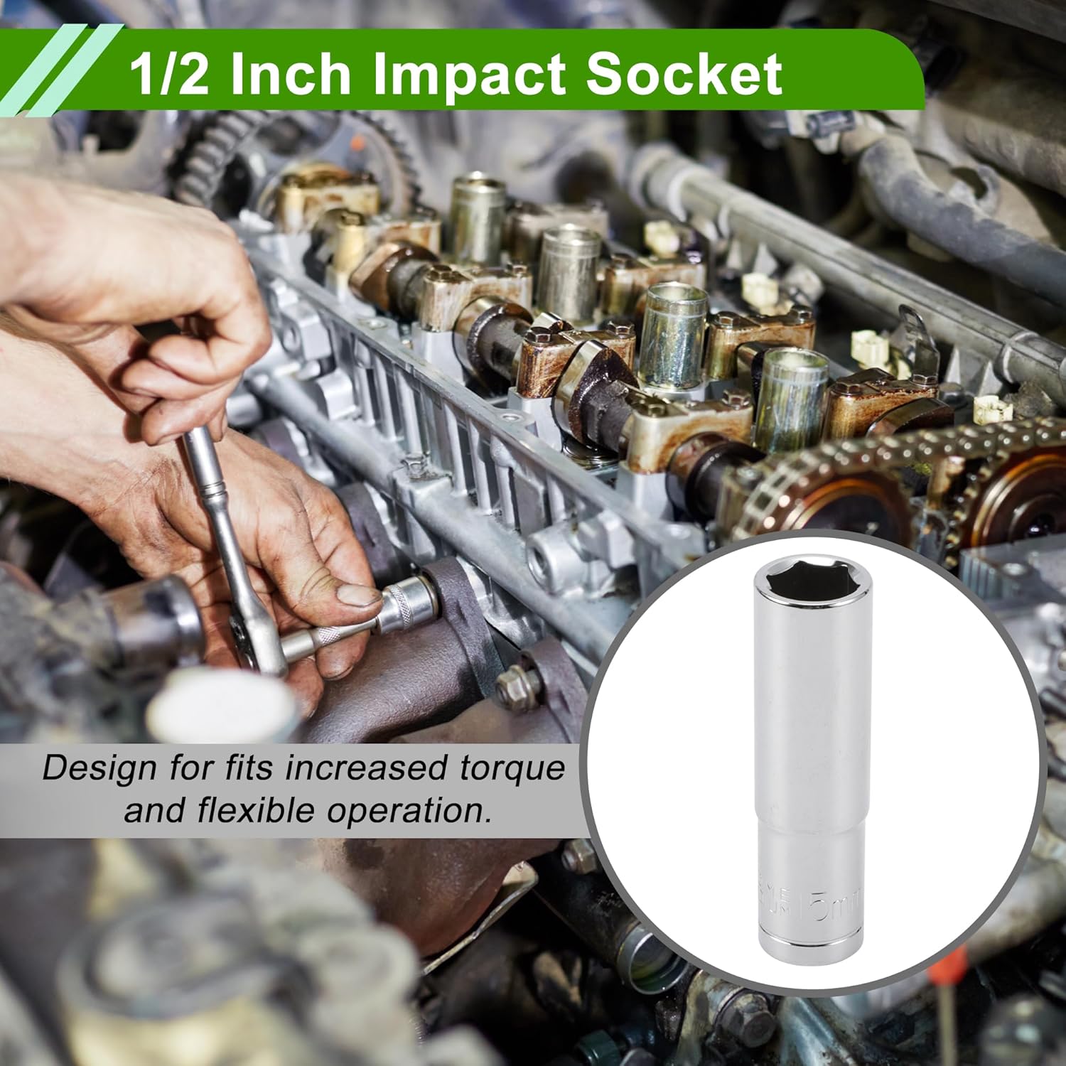 Universal 78mm Impact Socket Durable Hardware Tool Chrome Vanadium Steel 1 Pcs 6 Point 15mm for Car Motorcycle Dirtbike Repair Deep
