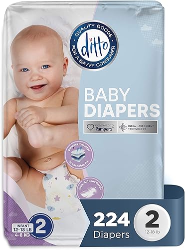 Miniatura 8 de Ditto Pañales para bebé talla 4 (160 unidades) – Pañales desechables transpirables – Protección contra fugas de 12 horas e indicador de humedad