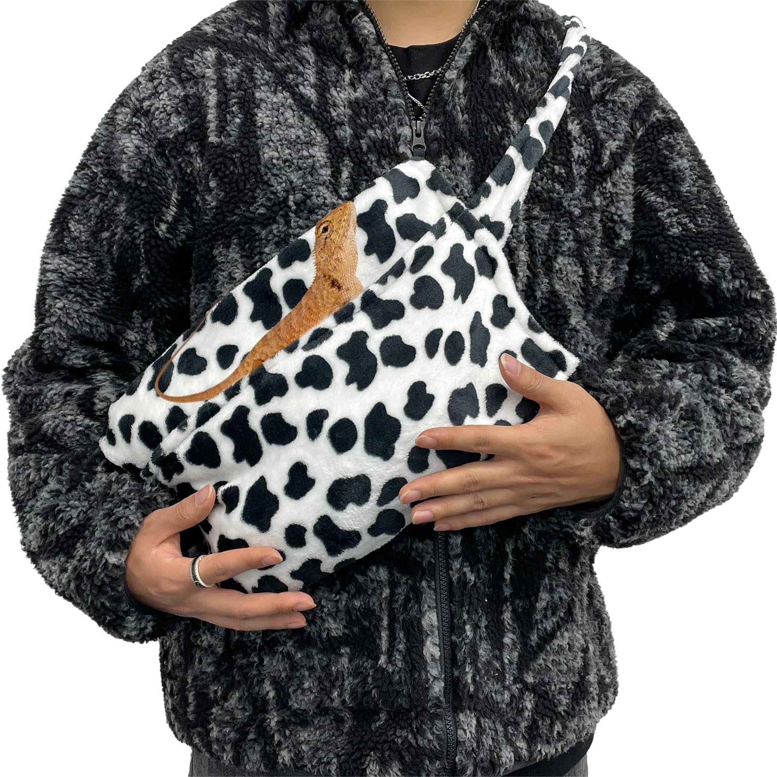 Adjustable Bearded Dragon Carrier Leopard Gecko Sling Bag for Lizards Chameleons Hamster and Small Animal Reptile Pets Outdoor Travel Supplies (Cow)