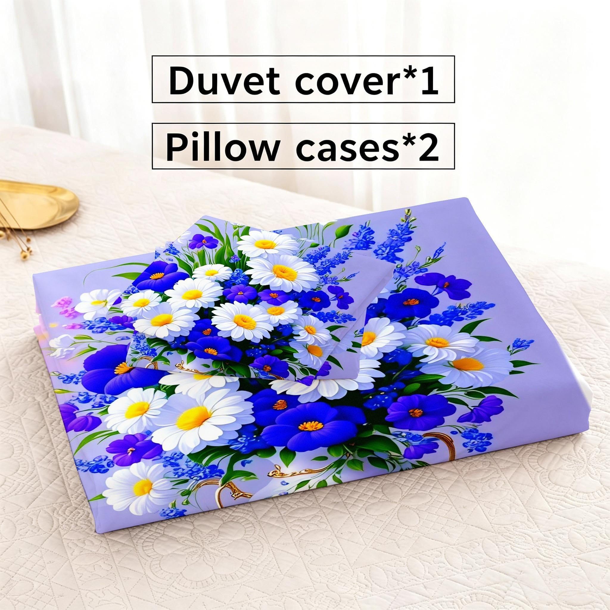 Copripiumino Matrimoniale Fiori Viola 260x240, ZW570 | Traspiranti Durevoli Microfibra, per Tutta la Famiglia, Matrimoniale, per Tutte le Stagioni, con 2 Federe 50x80 cm