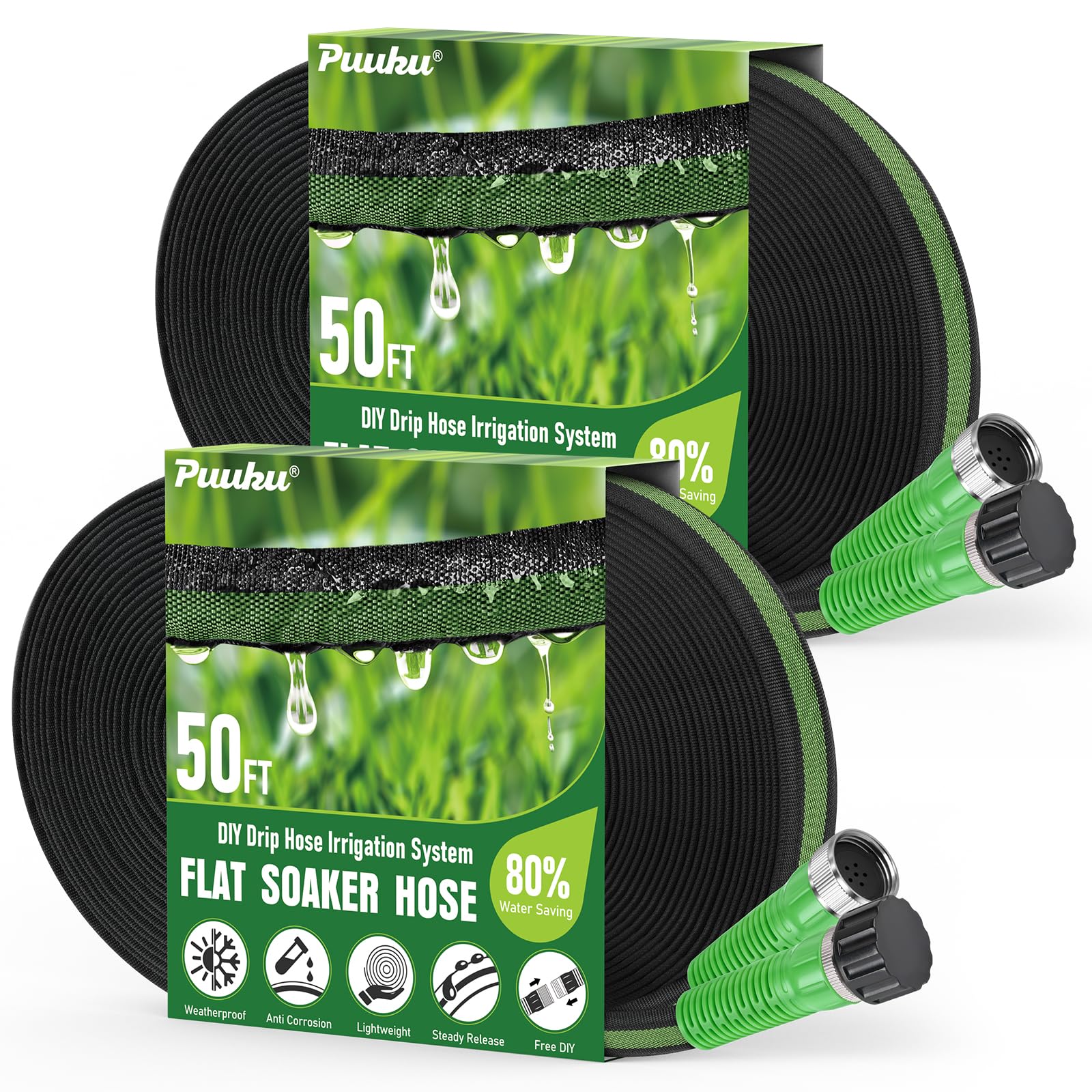 Tubo piatto per irrigazione a goccia, 30 m, per giardino e prati, 80% di risparmio idrico, con estremità in alluminio aeronautico anodizzato, flessibili a doppio strato (15 m x 2 pezzi)