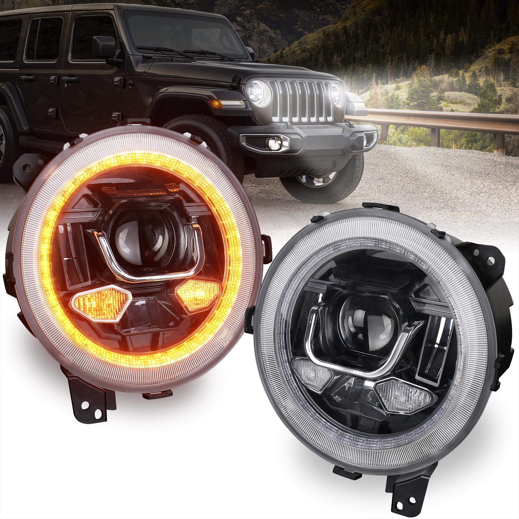 9 Inch Round LED Headlights Replacement for 2018-2025 Jeep Wrangler JL JLU Unlimited Gladiator JT, Animated Halo DRL Turn Signal Sealed Beam Anti-Glare Front Headlights