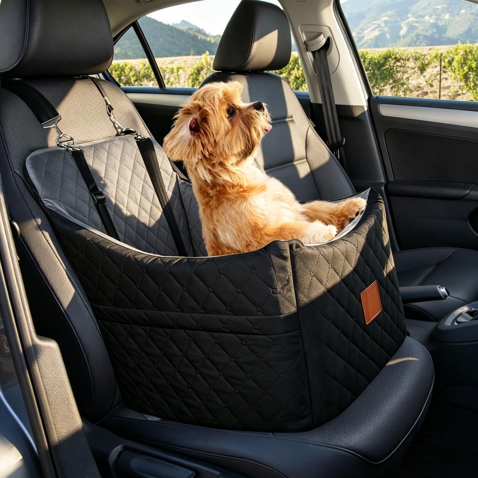 Autositz für Hunde Memory-Reisebett | -Autositz für lange Fahrten Reisen Urlaub Tierarztbesuche Park Kofferraum LKW SUV Roadtrip Alltag