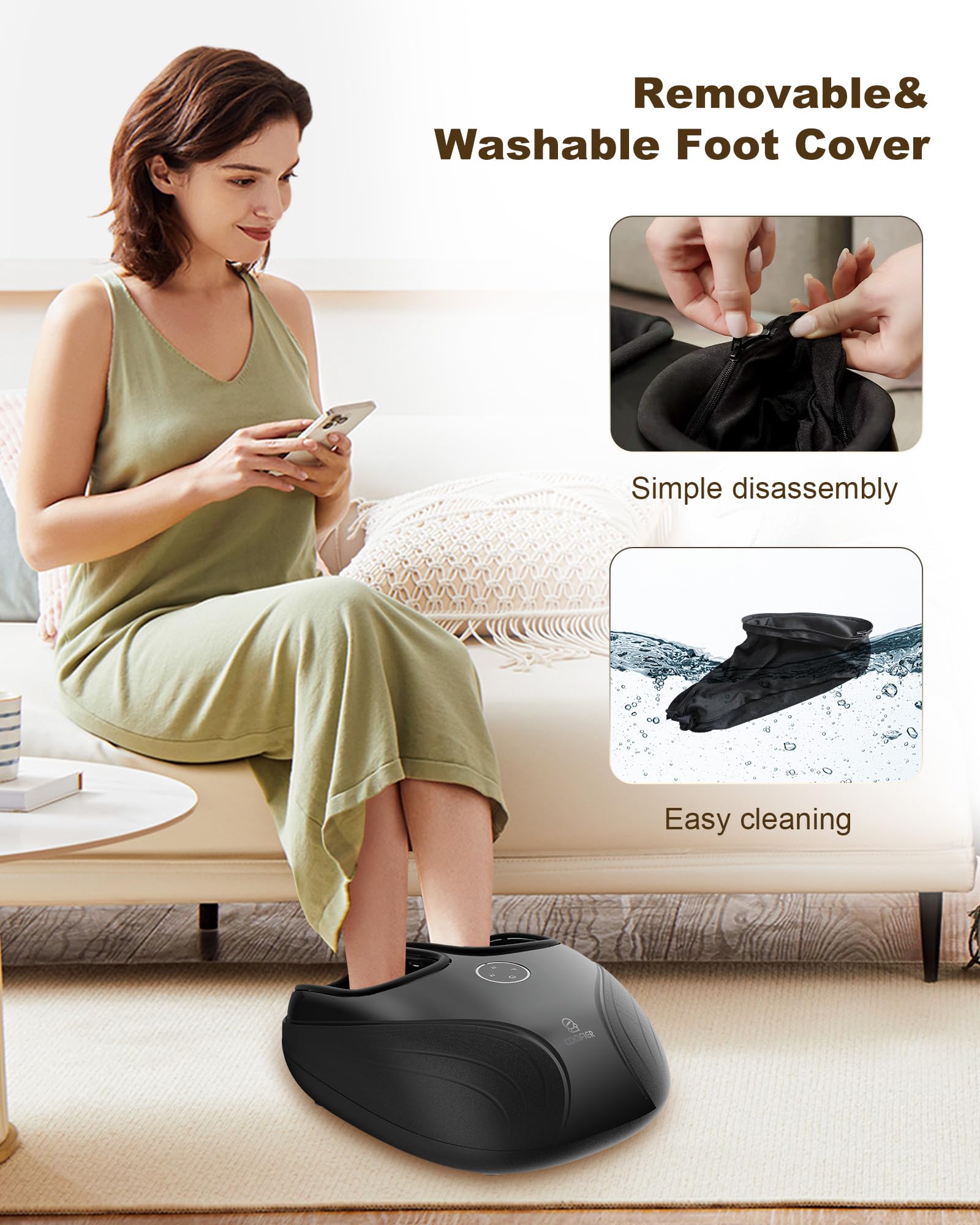 COMFIER Fußmassagegerät mit Wärme, Shiatsu-Fußmassagegeräte für Schmerzen und Durchblutung, Plantarfasziitis, tiefes Kneten, Kompression, elektrisches Fußmassagegerät, Geschenke für Frauen, Männer