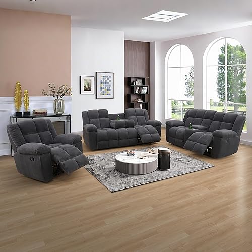 Miniatura 25 de Juego de sofá reclinable para muebles de sala de estar, juego de sofá y silla reclinable de pana verde, tela manual, sofá reclinable de 3 plazas con