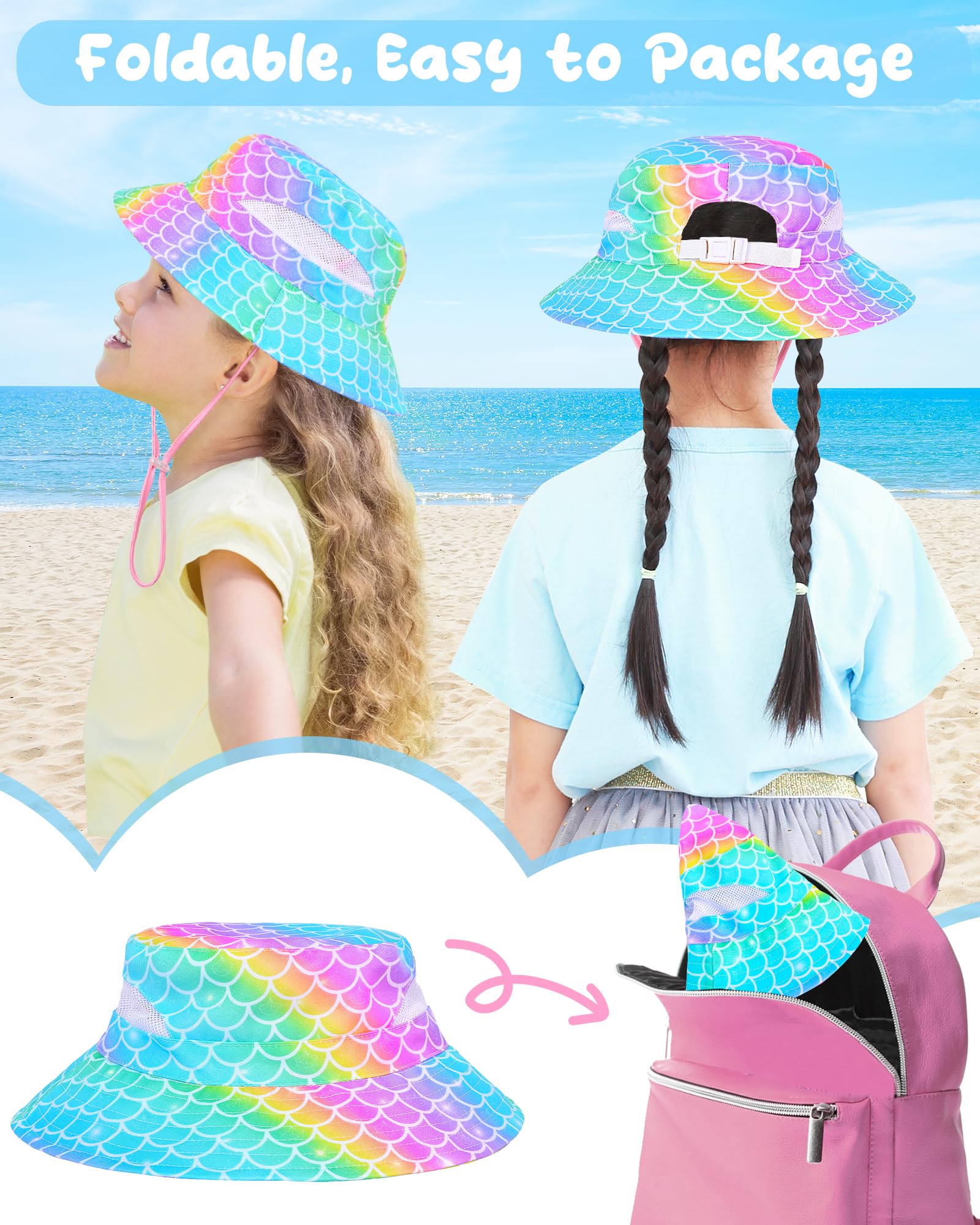 2 sombreros de sol para bebés y niñas, sombrero de pescador para niños, protección solar UPF 50+, sombreros de playa de verano para niños, sombrero de pesca de unicornio