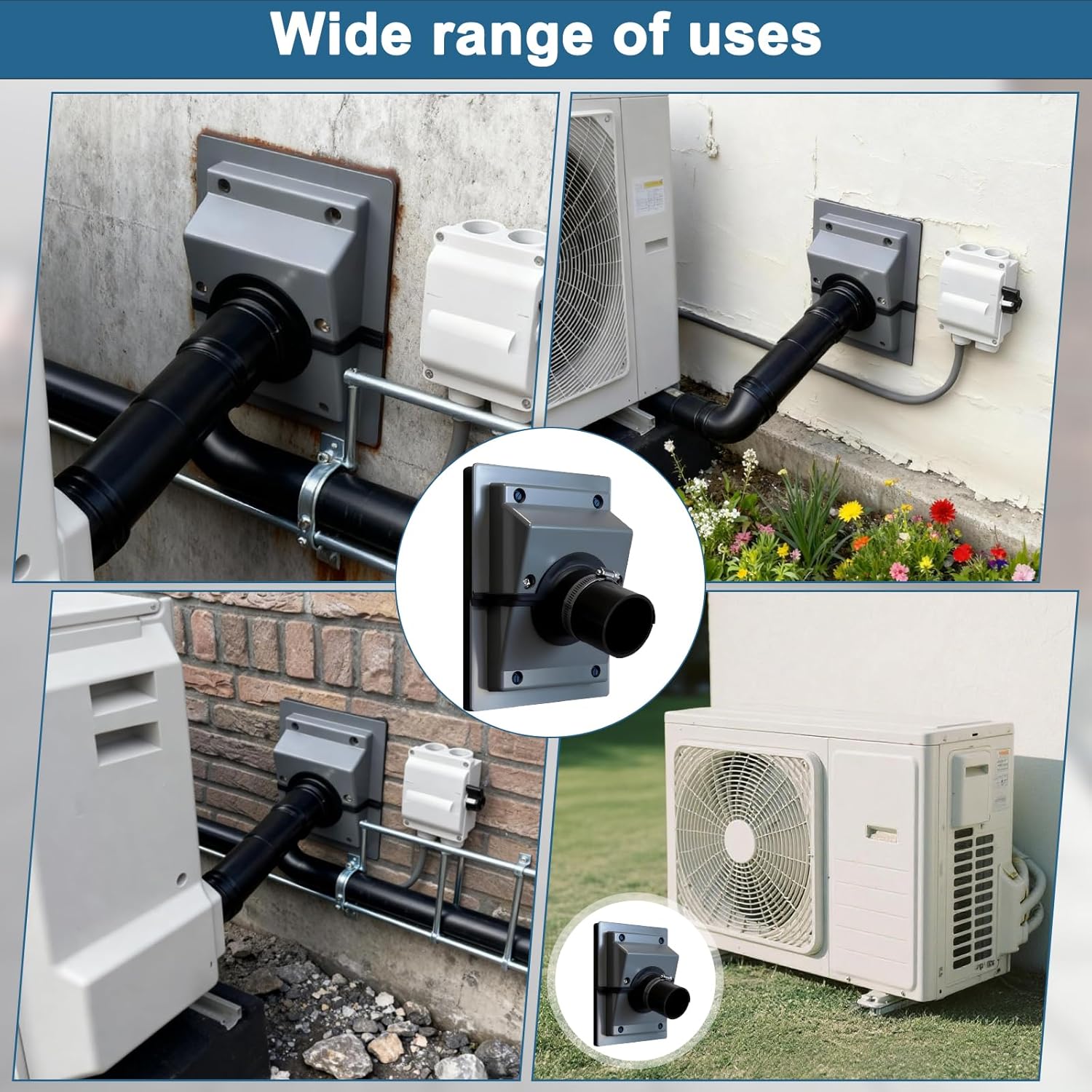 HVAC Wall Penetration Cover & Line-Set Cover Kit— UV-resistant Split Air Conditioning Duct Kit Wall Cover Fits 3/4" Insulation for Indoor and Outdoor Air Conditioning Systems (Grey)