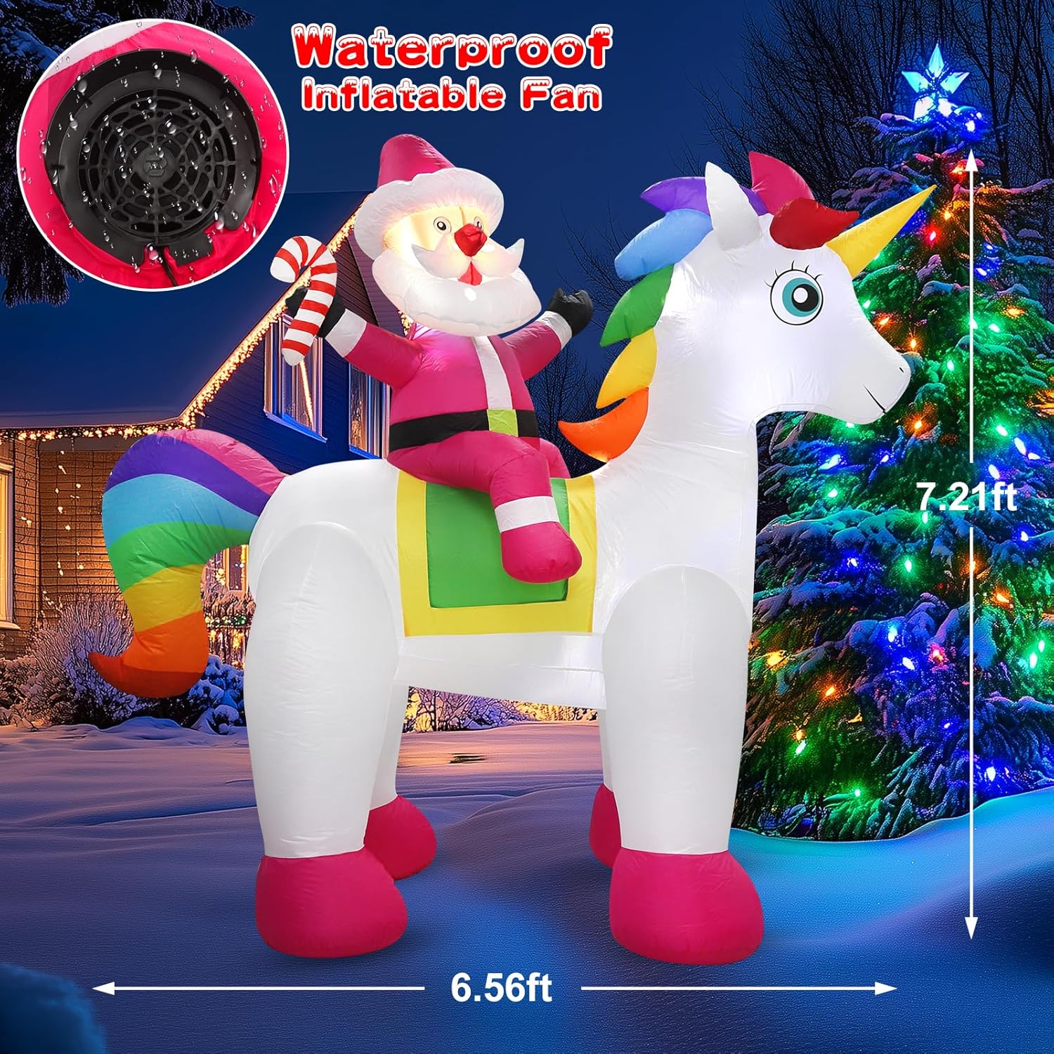 7.2 FT Christmas Inflatables Yard Decorations Outdoor Santa Claus Riding Unicorn Inflatables Decorations Built-in LED Lights, Christmas Blow Up for Outdoor, Yard, Roof, Lawn