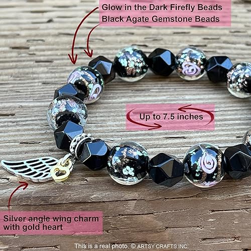 Miniatura 3 de ARTSY Crafts Glow in the Dark Firefly Beads + Natural Gemstone Bracelets, Handmade in USA