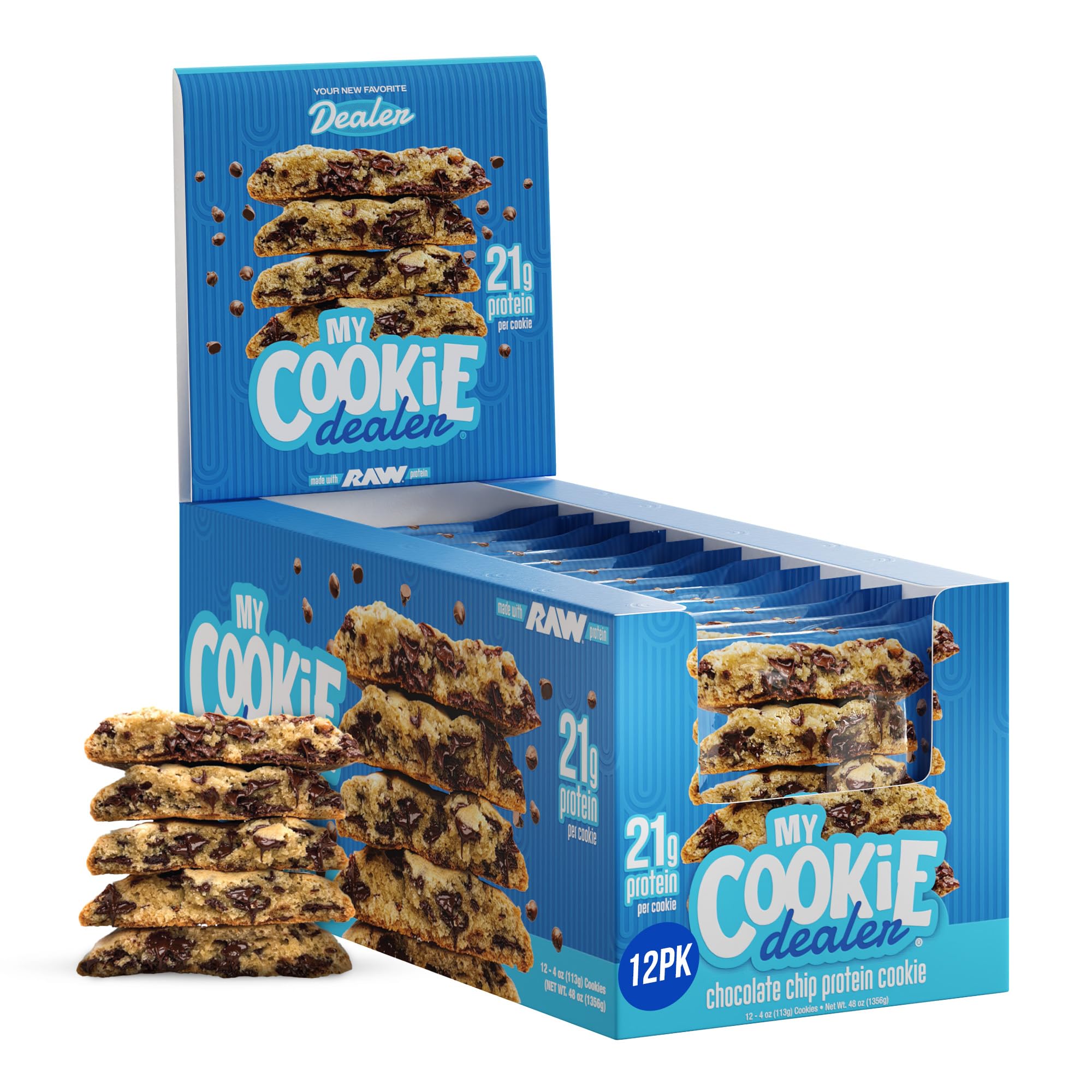 My Cookie DealerSoft Baked Protein Cookies | 21g Protein per Cookie | Made with RAW™ Protein | Individually Wrapped | Pack of 12 x 113g Cookies | Chocolate Chip