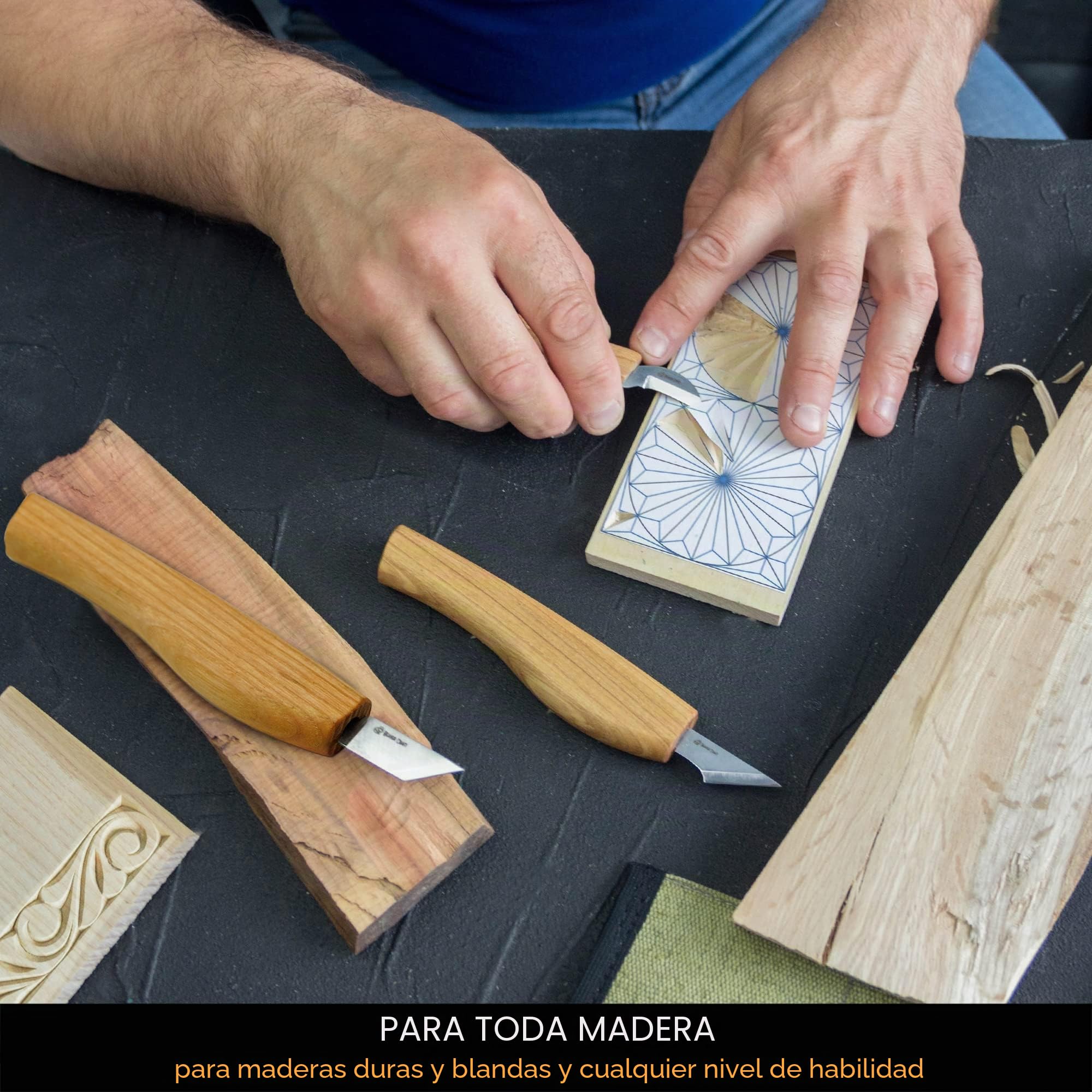 BeaverCraft Kit Cuchillos Tallado Madera S55 – Set Whittling para Principiantes con Cuchillos Detalle Chip y Correa de Cuero, Herramientas Whittling, Pasatiempos para Hombres
