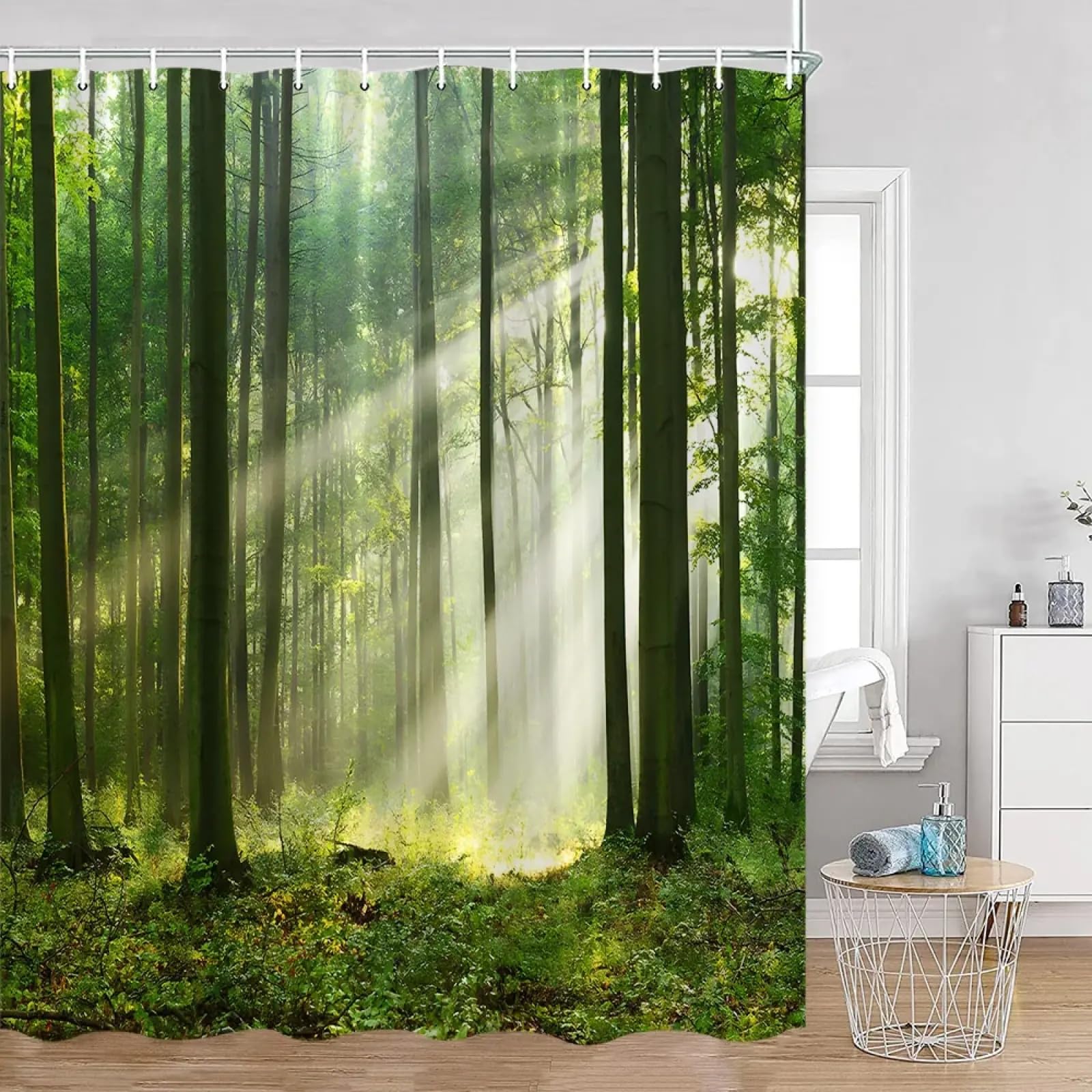 Rideau de douche arbres et paysage naturel en tissu moderne