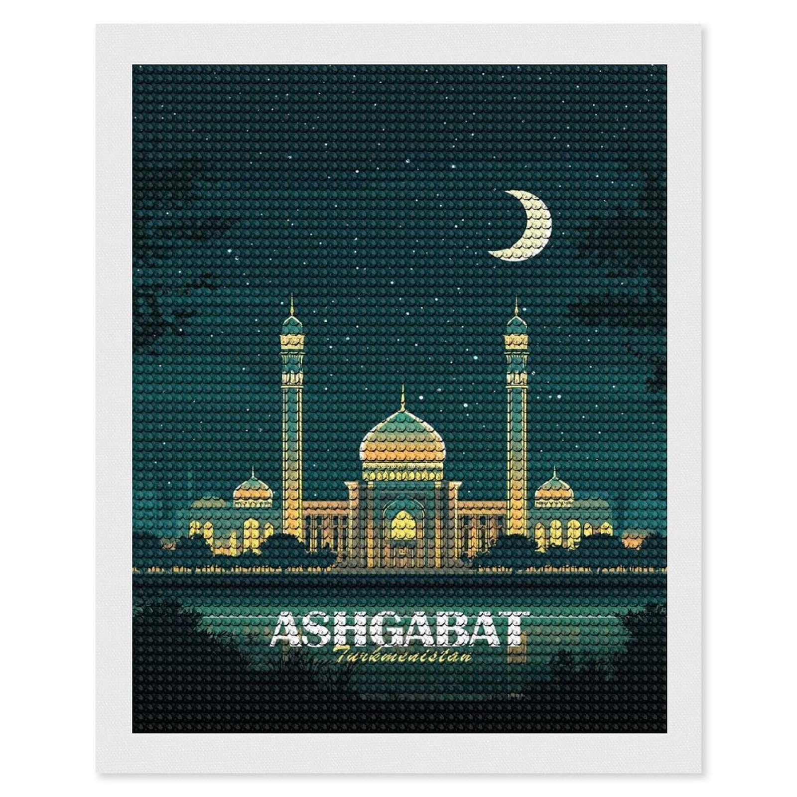 Junmoney Ashgabat, Turkmenistan Nightscape Illustration Diamond Painting Set 16"x20", for Adults, Decorate Your Room, Thoughtful Handmade Gift, Boho Decor, with Tool Kit