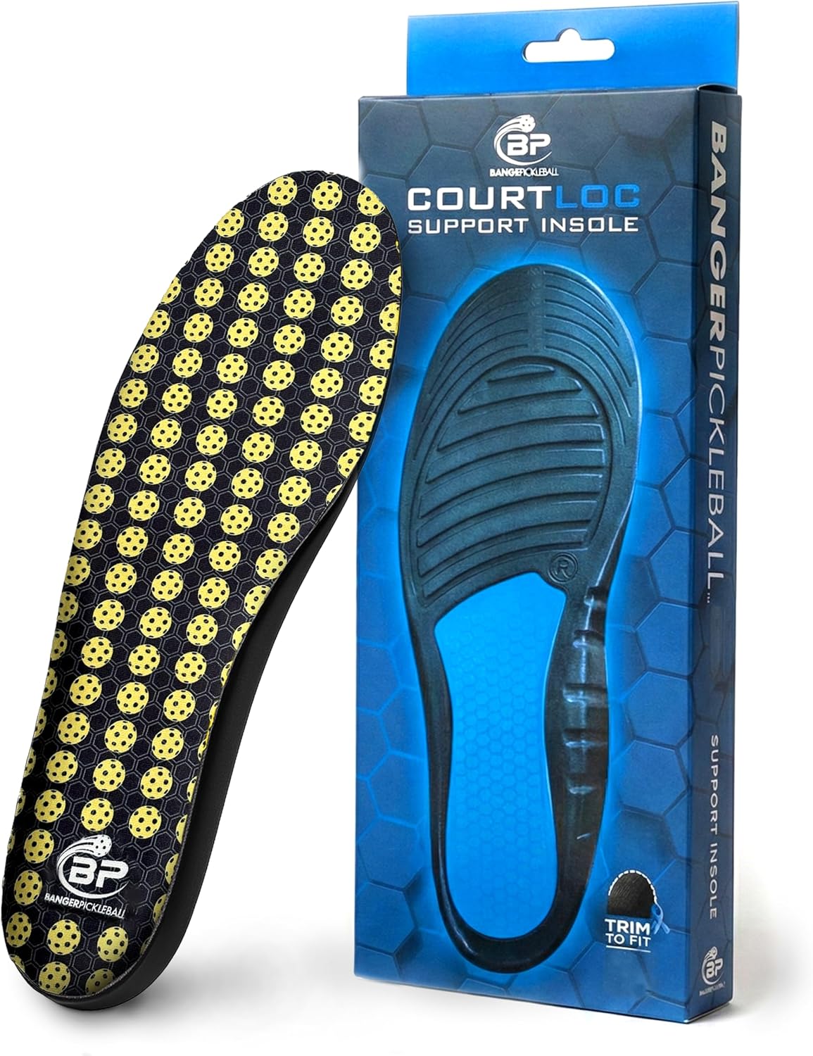 Banger CourtLoc Pickleball Insoles for Men – Low-Profile Arch Support Shoe Inserts, Lateral Stability & Plantar Fasciitis Relief Support – Trim-to-Fit, Moisture-Wicking Court Sport Insole (Men's)