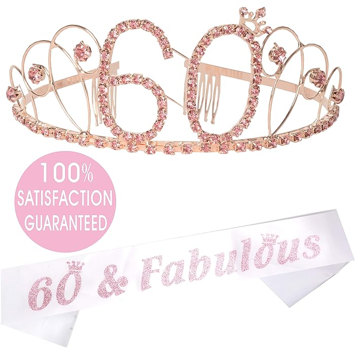 Buy 60th Birthday Tiara and Sash, Happy 60th Birthday Party Supplies, 60 and Fabulous Black
