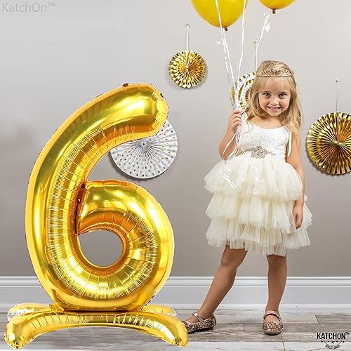 Miniatura 7 de KatchOn, Globo gigante con el número 6, color dorado, de 40 pulgadas, globos dorados de 6 años, globos de 6 cumpleaños, 6 globos para cumpleaños,