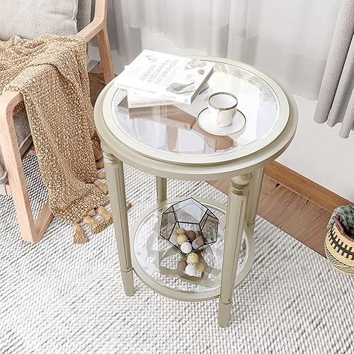 Miniatura 59 de HOMPUS Juego de 2 mesas auxiliares vintage, mesas auxiliares redondas rústicas con acabado de grano de madera, 2 piezas, mesita de noche, mesa