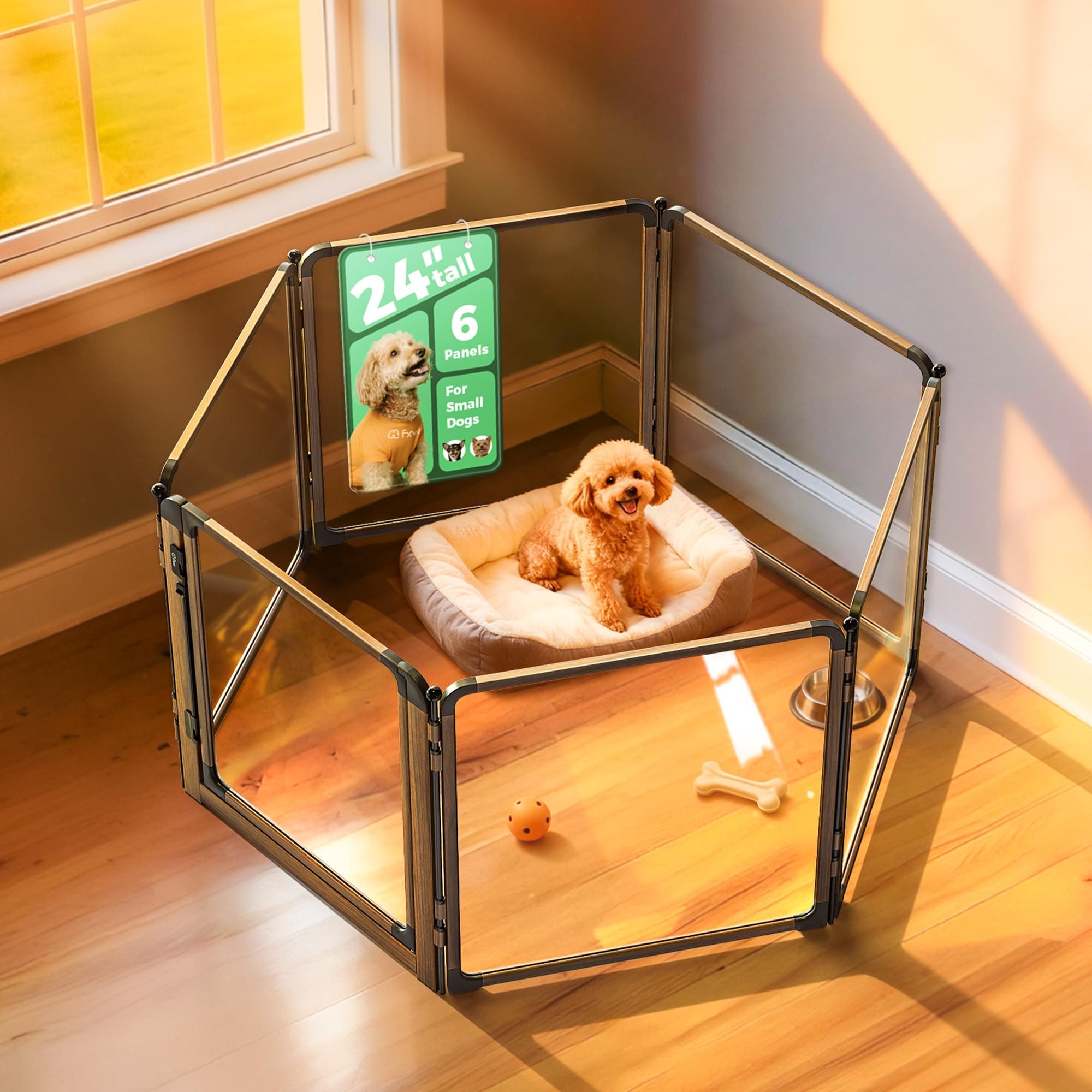 FXW AuraSpace Pro Clear Acrylic Indoor Dog Playpen, 60cm(H), 6 Panels