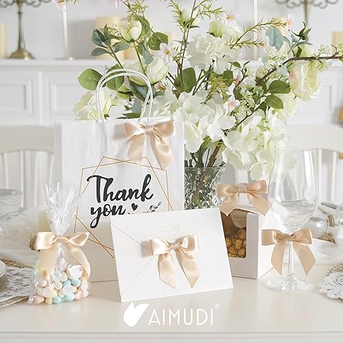 Vista 238 de AIMUDI Lazos giratorios para bolsas de golosinas de 3.5 pulgadas, lazos de satén azul turquesa para manualidades, lazos prefabricados con lazos Azul