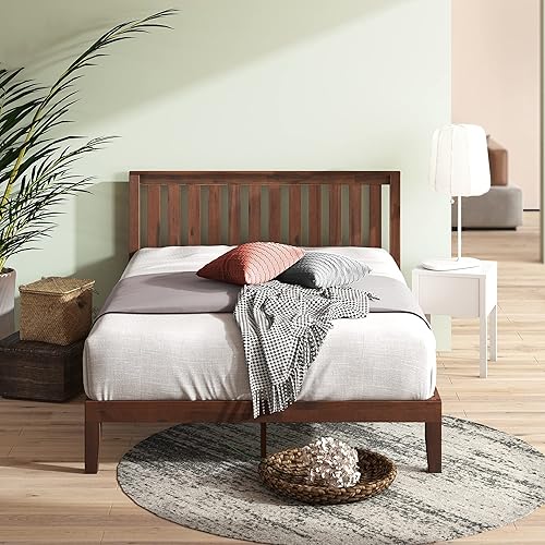 Miniatura 2 de Zinus cama con plataforma de madera maciza con cabecero de 12 pulgadas  Sin necesidad de resorte de caja  Soporte con listón de madera  Acabado