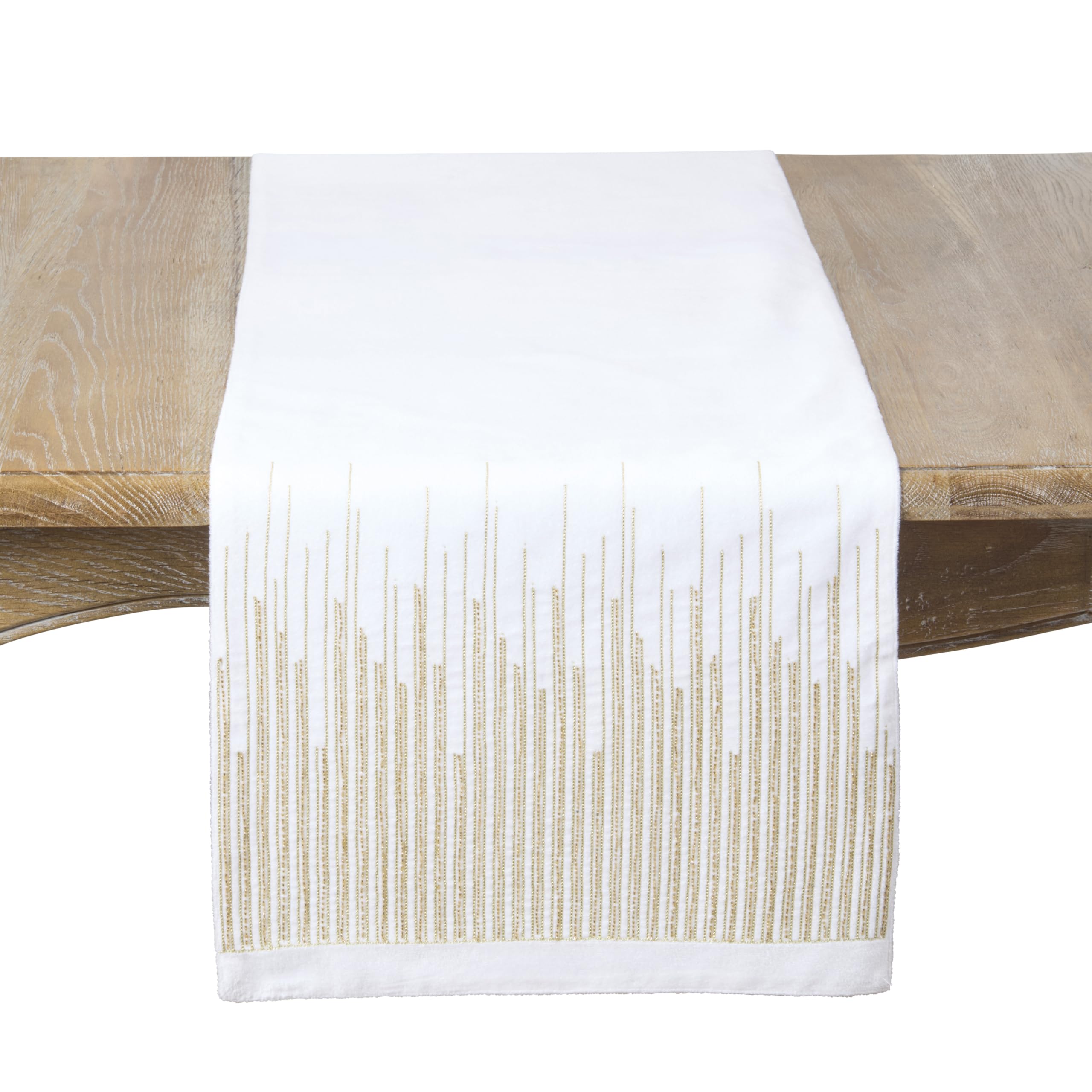 SARO LIFESTYLE Velvet Glam Table Runner - Decorative Table Runner for Wedding Tables, Formal Dining, Holiday Entertaining, and Elegant Tablescapes, 16"x72", Ivory