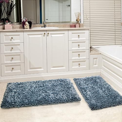 Miniatura 167 de Yimobra Juego de 2 alfombras de baño, alfombra de baño suave y absorbente y alfombra de inodoro en forma de U con respaldo antideslizante, alfombras