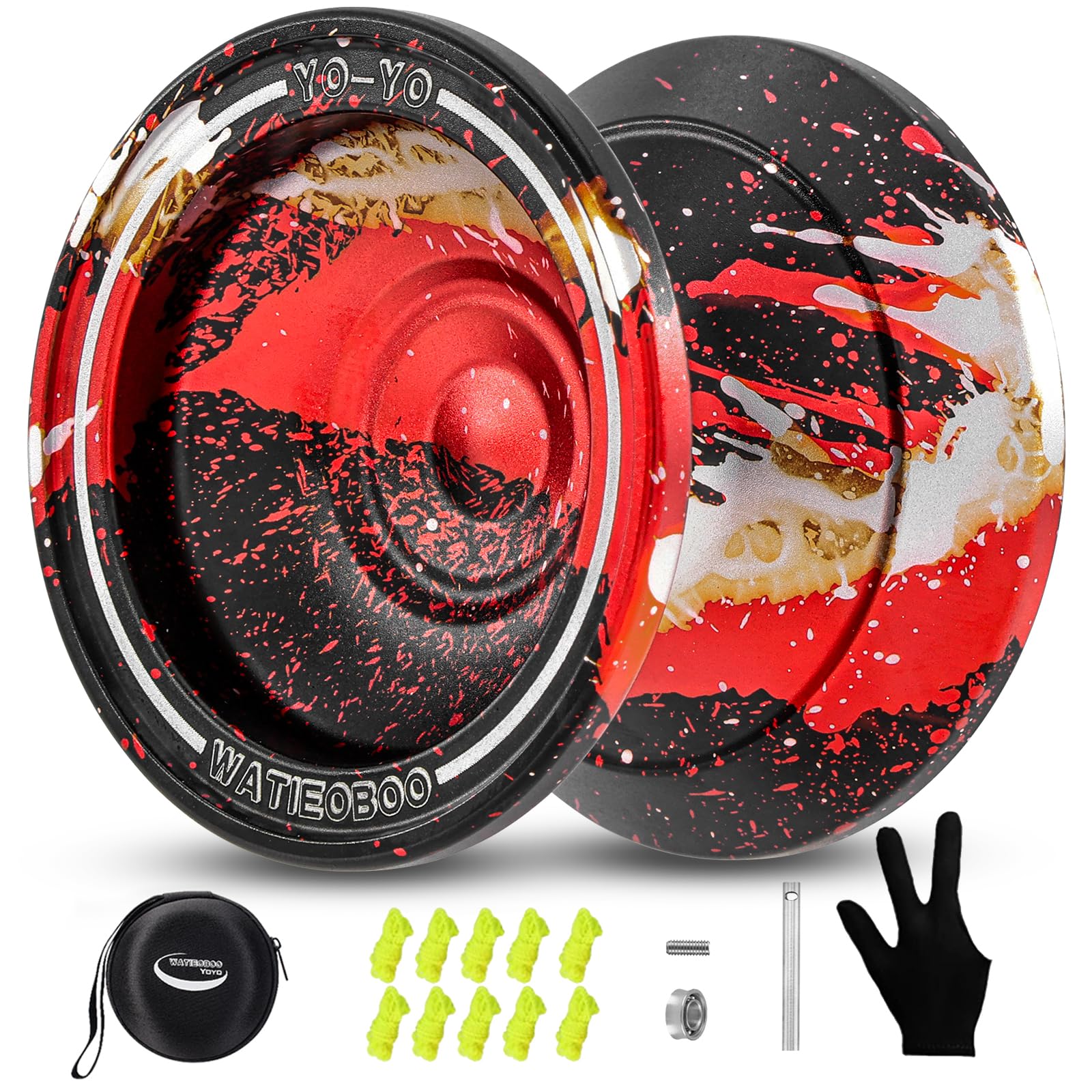 WATIEOBOO yoyo Responsive Yoyo for Beginners,Professional Unresponsive Yo yo for Adults Pro Metal Trick Yo-yo with Yo Yos Bearing Kit 10 Strings, Case