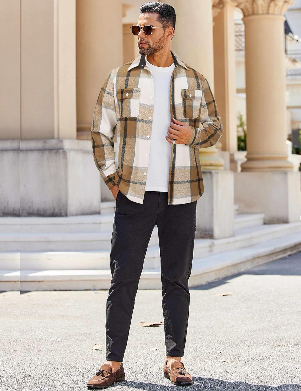 COOFANDY Men's Flannel Shirts Long Sleeve Cotton Plaid Shirt Jacket Casual Button Down Shirt with Pockets - Image 3