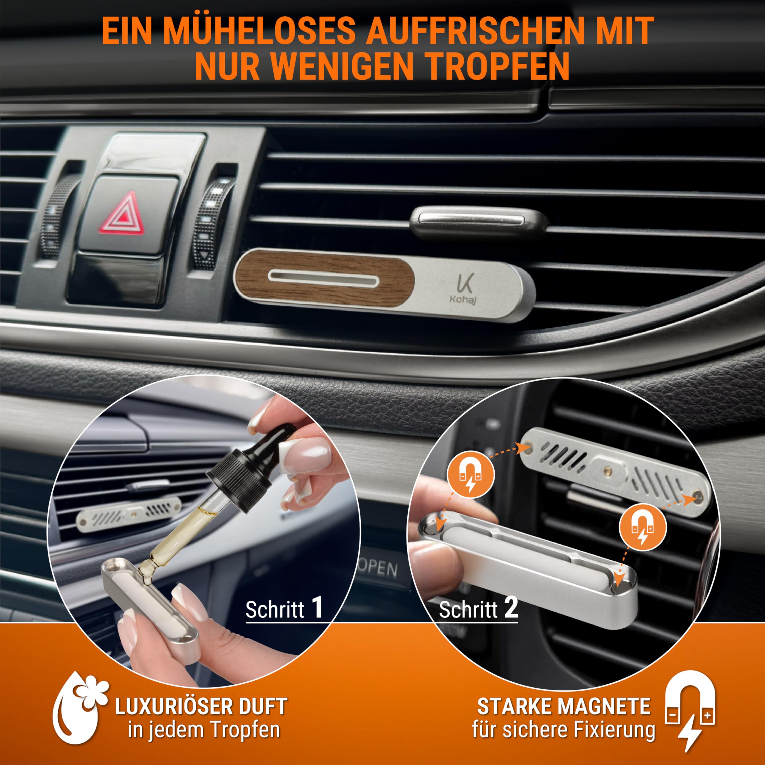 Ambientador de coche I Premium Auto Perfume I Difusor de aceites esenciales I Regalo para propietarios de coches/en I Ambientador de aire I Car Difusor (plata, OUD VIBES y azafrán hipnótico)