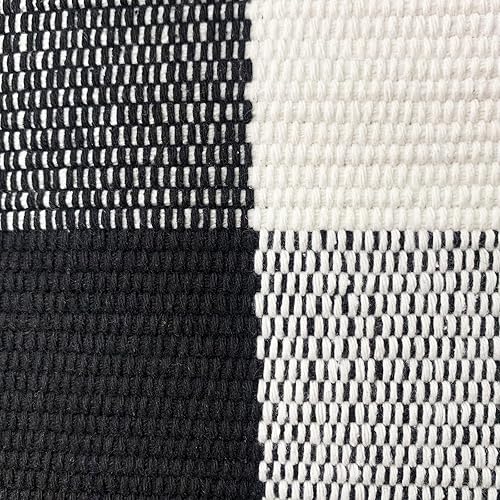 Miniatura 4 de USTIDE Alfombra de lana cuadriculada de 8 x 10 pies, color blanco y negro, alfombra tejida de algodón para interiores, para sala de estar,