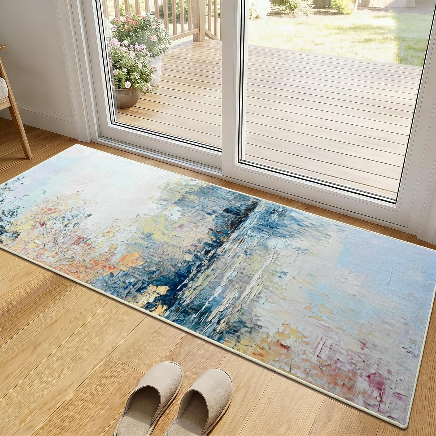 Gifeas Hallway Runner Rug, 2x6 Abstract Washable Runner Rugs with Non Slip Backing, Ultra Soft Modern Printed Carpet for Bedroom Kitchen Entryway Laundry Farmhouse Nursery Home Office Decor, Blue