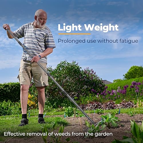 Miniatura 9 de Rastrillo de 49 pulgadas, herramienta de jardín extra ancha de 17 pulgadas con cabezal de doble cara, construcción de acero inoxidable ligero y