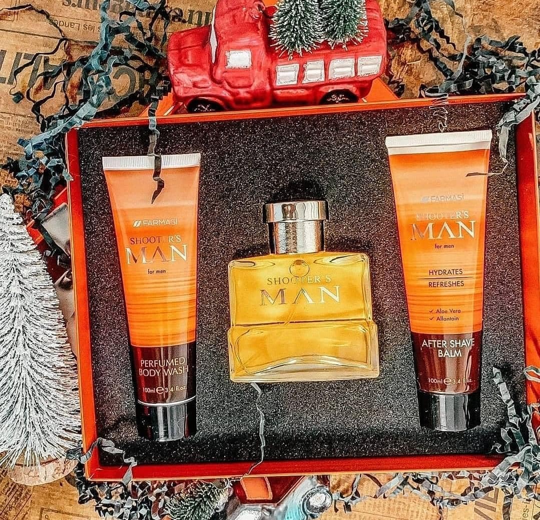 Farmasi Shooters Man, Caja de regalo para hombre, 4 productos con perfume de 100 ml, gel de ducha de 100 ml, loción After Shave 100 ml, Beauty Man Impermeable 575 g