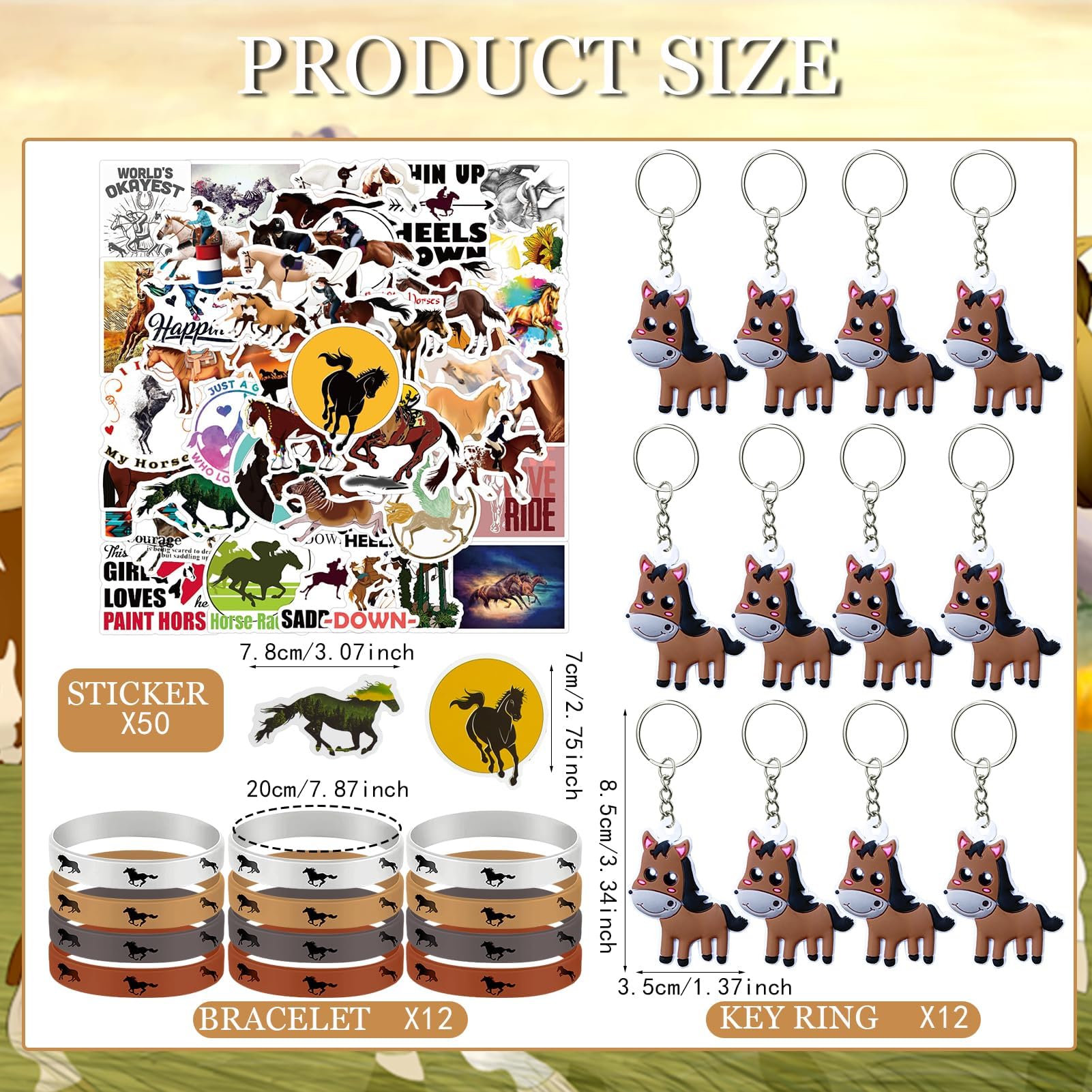 Bomboniere Festa A Tema Cavallo - 113 Pezzi Con Portachiavi, Braccialetti, Adesivi E Sacchetti - Foto 5