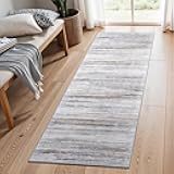Washable Kitchen Runner Rug for Family: Easy-to-Clean Runners for Hallway Entryway Bedroom - Stain and Water Resistant Rugs with Non-Slip Backing - Soft Low-Pile Carpet 2x6 Beige Grey