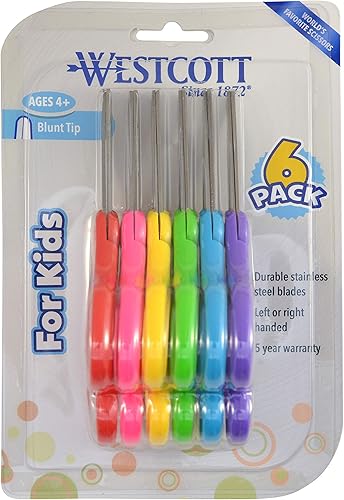 Miniatura 16 de Westcott Tijeras para niños de mango duro de 5 pulgadas, romas, colores surtidos, paquete de 2