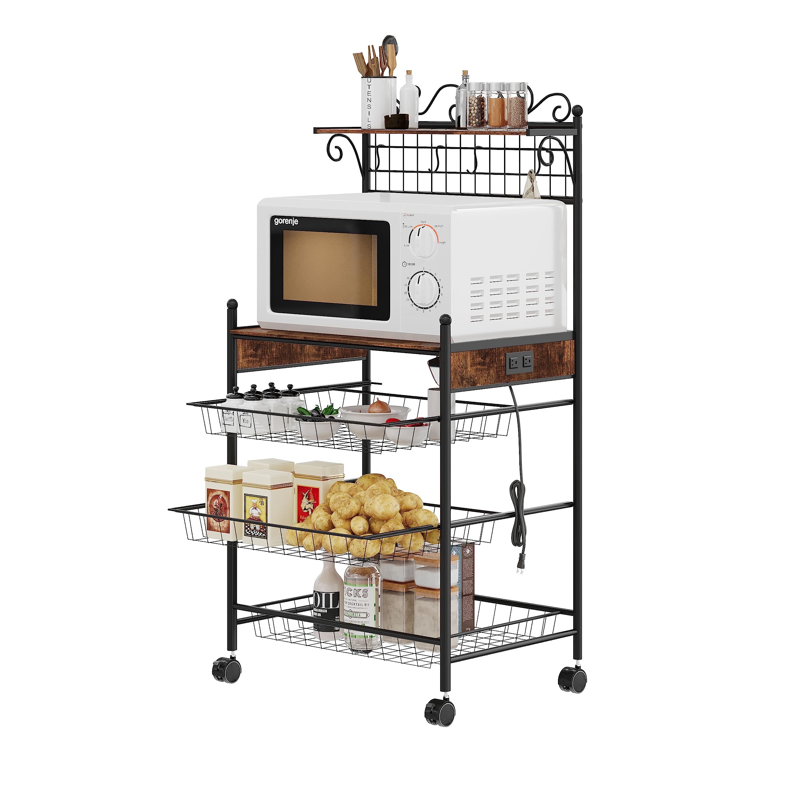 Bakers Rack With Power Outlet, Microwave Stand With Barbados