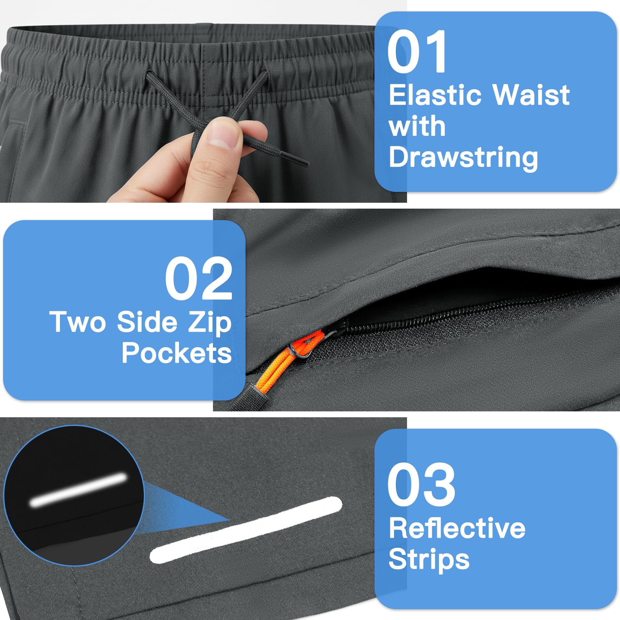 Pantalones Cortos Niños Verano, Secado Rápido Ligero Pantalón Corto Deportivos con Bolsillos con Cremallera y Cintura Elástica Cómodos Casual Deporte Shorts para Infantil 5-13 Años