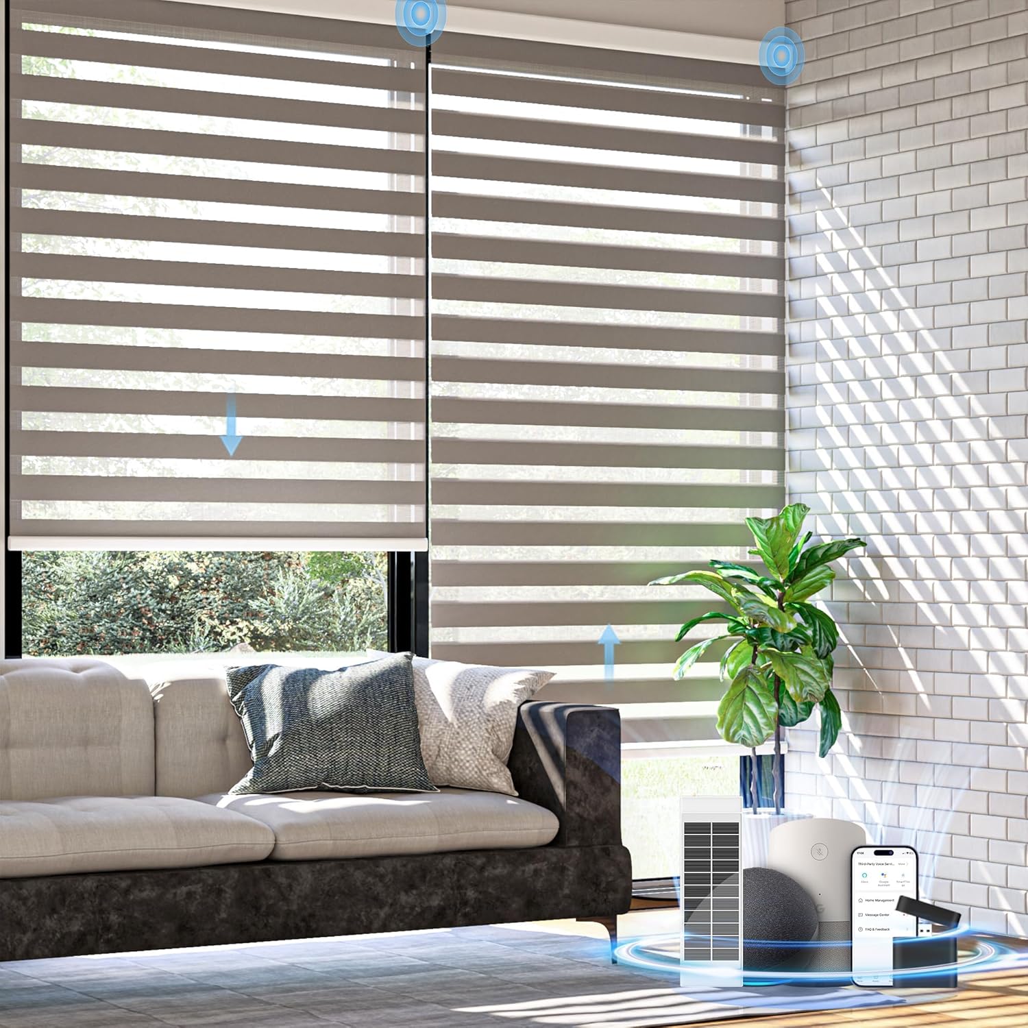 Motorized Zebra Blinds with Remote,Rechargeable Smart Electric Cordless Shade，Grey，29" W X 72" H
